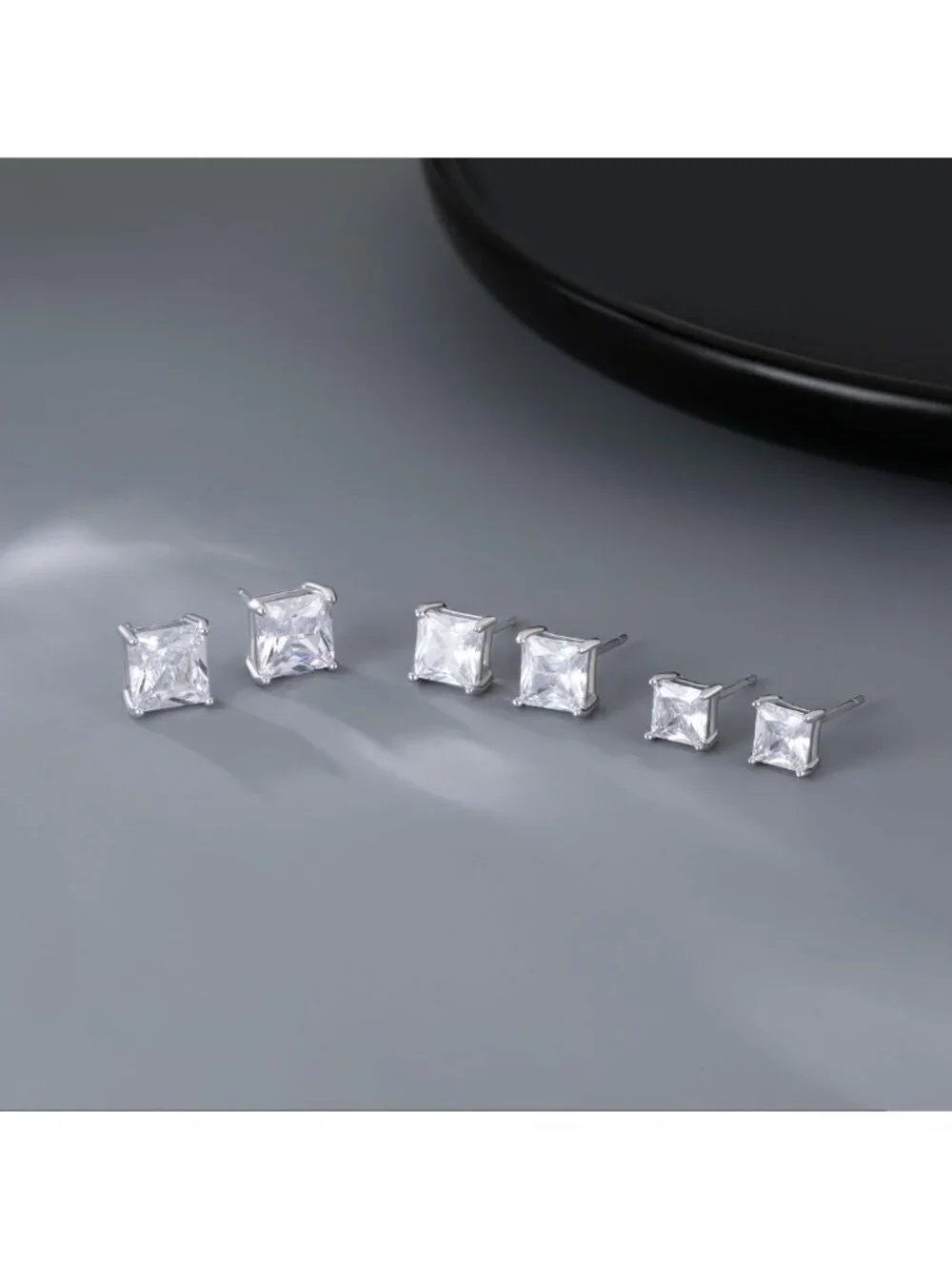 925 Sterling Silver CZ Square Stud Earrings for Women & Teens - 3 Pairs